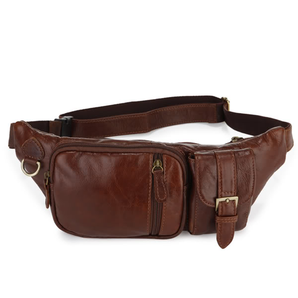 7057C Vintage Leather Men's Hiking Waist Bag Fanny Pack Purse_Waist Bag