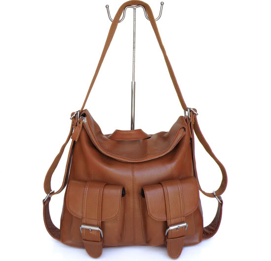 3097B Brown Genuine Leather Lady Fashion Backpack Cross Body Bag