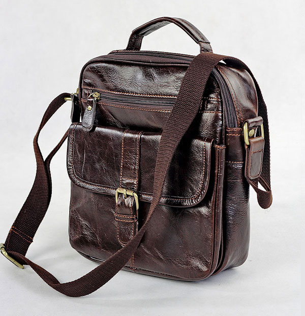 7141Q Genuine Vintage Leather Chocolate Men's Messenger Shoulder Bag Cross Body Purse for Ipd  