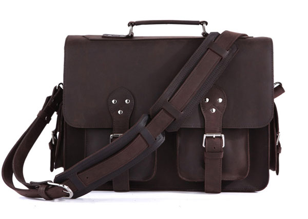 7145R Excellent Quality Crazy Horse Leather Men's Briefcase Laptop Handbag 