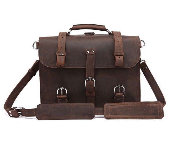 7072R-1 Crazy Horse Leather Men's Briefcase Backpack Travel Bag Huge
