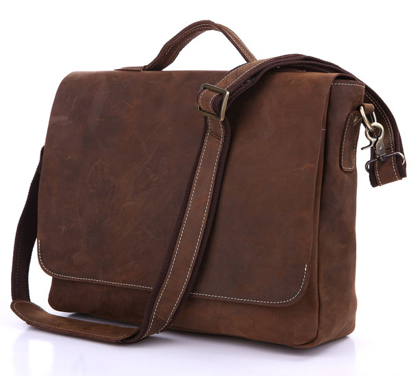 7108R-1 100%Genuine Cow Leather Men's Briefcases Handbag Messenger Cross Body 