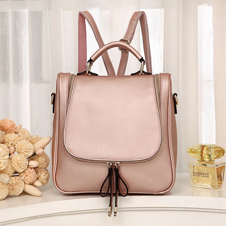 3151F Pink Leather Shoulder Bag Messenger Bag Backpack_Backpacks_Women