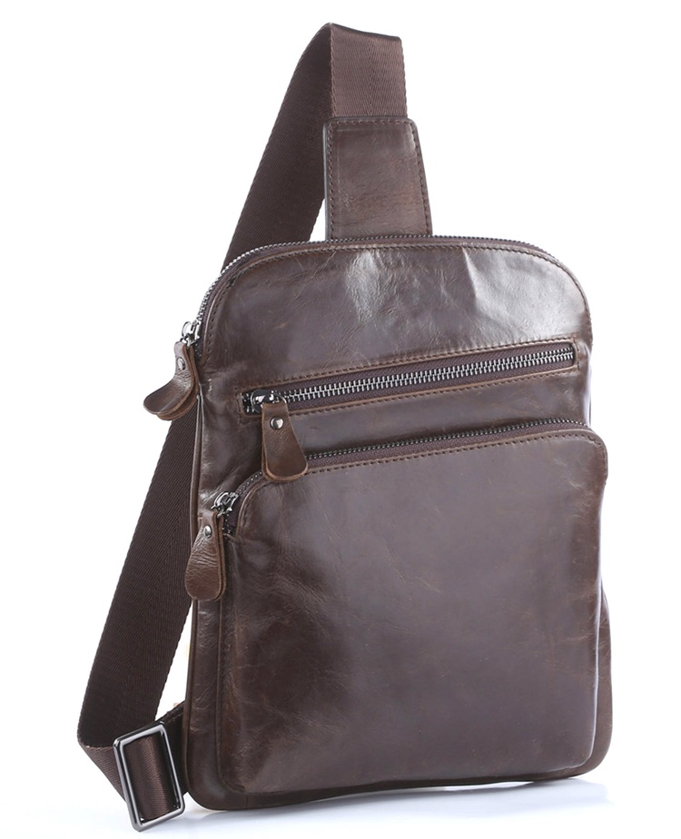 7195C Vintage Leather Fashion Men Coffee Chest Bag Backpack Messenger Bag