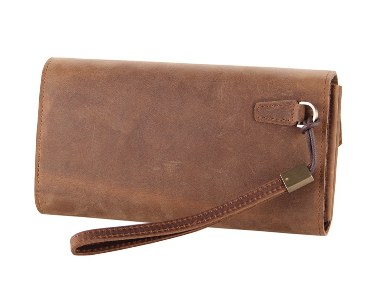 8049B Classic Brown Men's Leather Clutch Bag With Strap