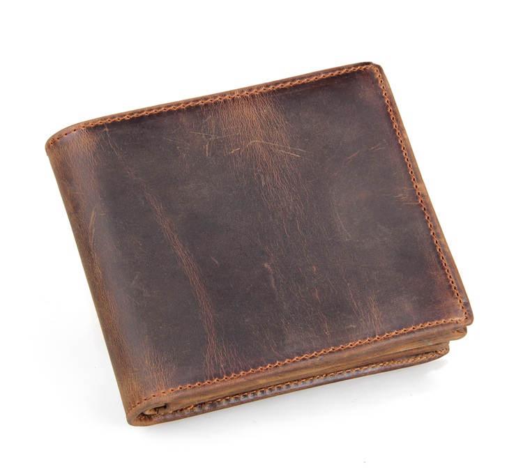 8056R 100% Real Genuine Crazy Horse Leather Wallet Billfold Pocket Purse