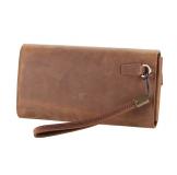 8049B Classic Brown Men's Leather Clutch Bag With Strap