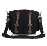 9006A Newest Casual Canvas And Leather Travel Shoulder Bag Hiking Black Color