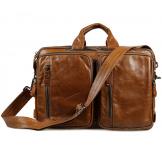 7014B Brown Real Vintage Leather Men's Messenger Backpack Bag