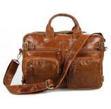 7026B Brown Genuine Vintage Leather Men's Briefcase Backpack