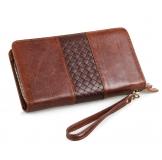 8070C Double Zipper Closure Classic Coffee Genuine Leather Wallet Men's Hand Bag