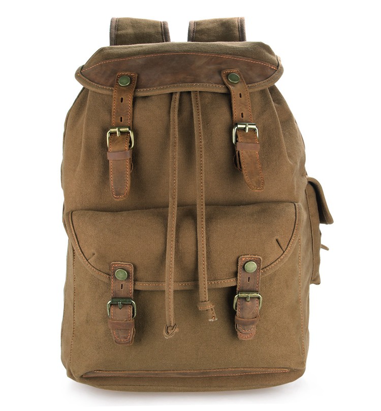 9020B Vintage Style Canvas And Leather Men's Brown Backpack Travel Bag Book Bag