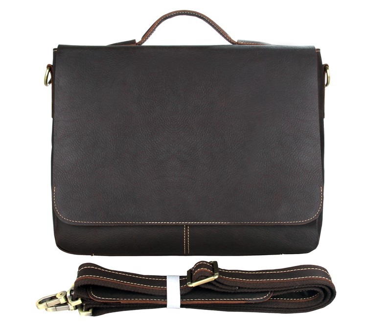 7108Q-1 100% Genuine Cow Leather Men's Chocolate Briefcases Handbag Messenger Cross Body Bag 
