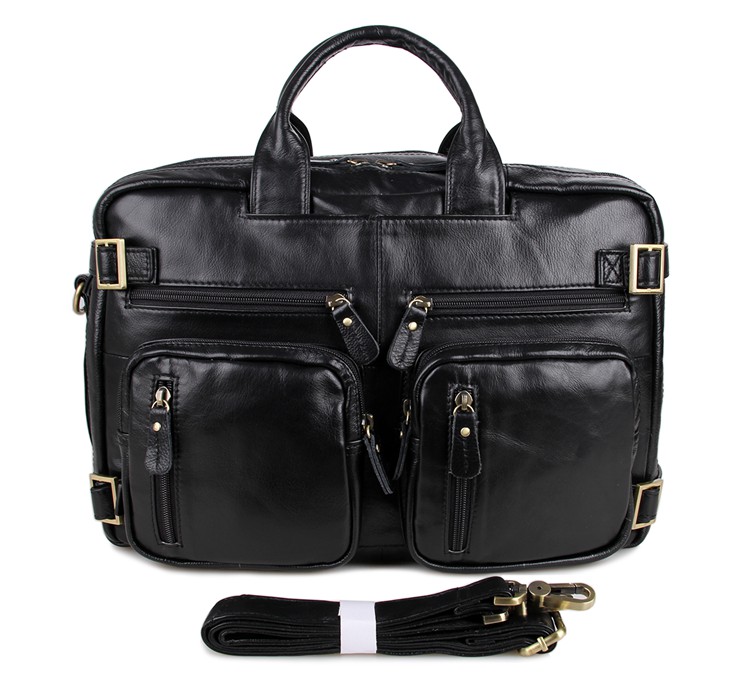 7026A Black Genuine Vintage Leather Men's Backpack Briefcase Laptop Bag 5 Uses