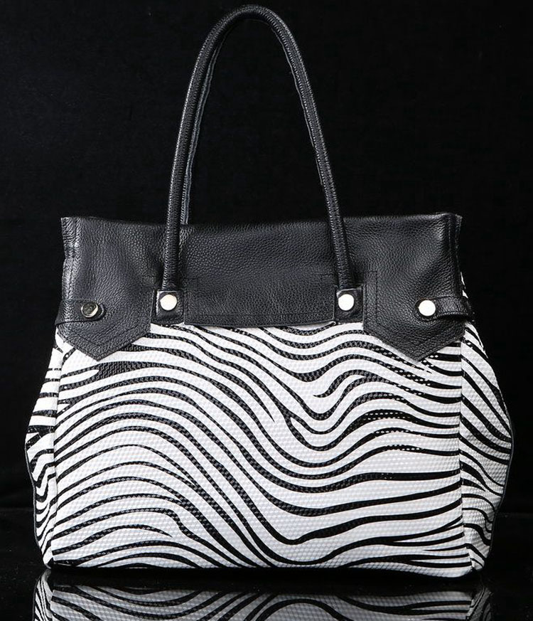 3164T Black&white Real Cowhide Leather Women's Shoulder Bag_Handbags
