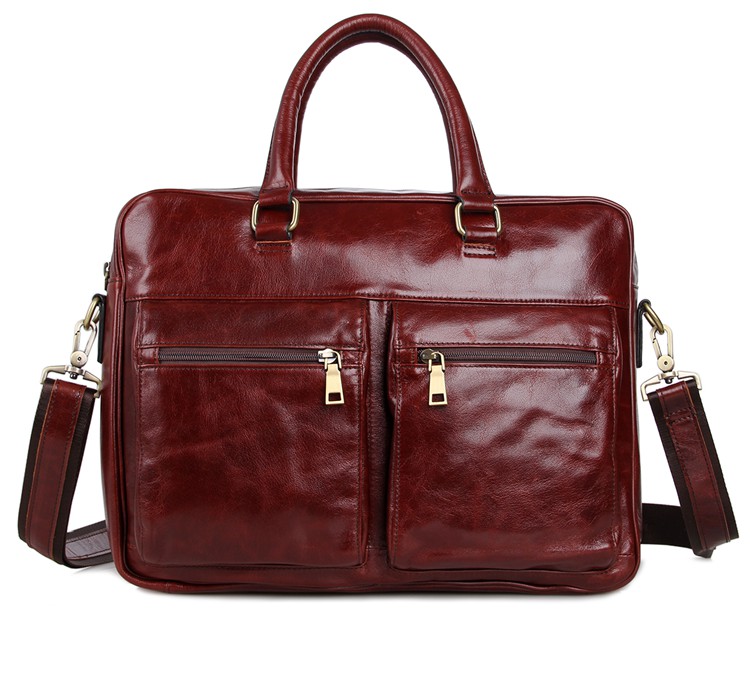 7270C Guarantee Genuine Cow Leather Men's Briefcase Handbag Mens Business Messenger Bag Reddish Brown