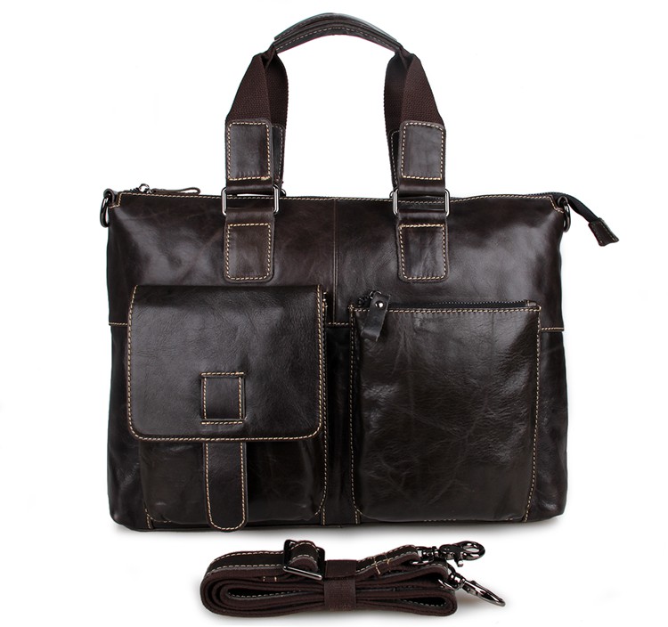 7264J Guarantee Genuine Cow Leather Men's Business Handbag Messenger Bag Dark Brown Color