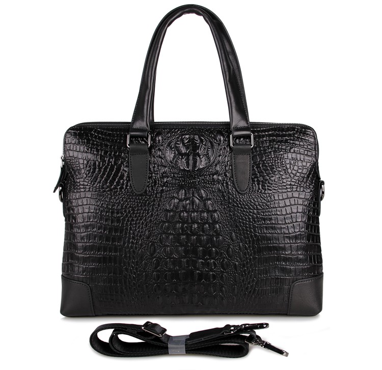 7276A Crocodile Pattern Genuine Cow Leather Unisex Fashion Handbag Briefcase Laptop Bag