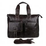 7264J Guarantee Genuine Cow Leather Men's Business Handbag Messenger Bag Dark Brown Color