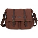 9005C Leather Trimming 16Oz Canvas Travel Bookbag Messenger Bag for Men