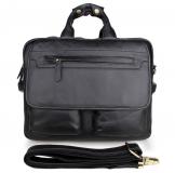 7085A Durable Black Genuine Leather Men's Briefcase Laptop Handbag Messenger Bag