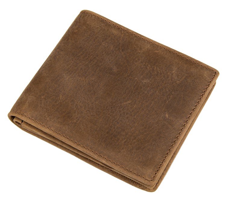 8056B Mens Crazy Horse Brown Leather Wallet Billfold _Wallets and