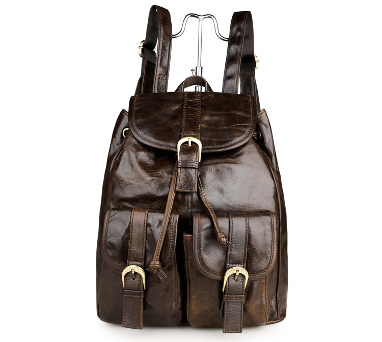 2011LC J.M.D Vintage Oiled Leather Shoulder Backpack Bag for Hiking and Cycling