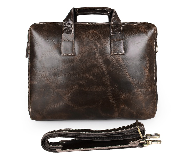 7167C-1 Coffee Color Genuine Leather Men's Double Zip Men's Briefcase Laptop Bag