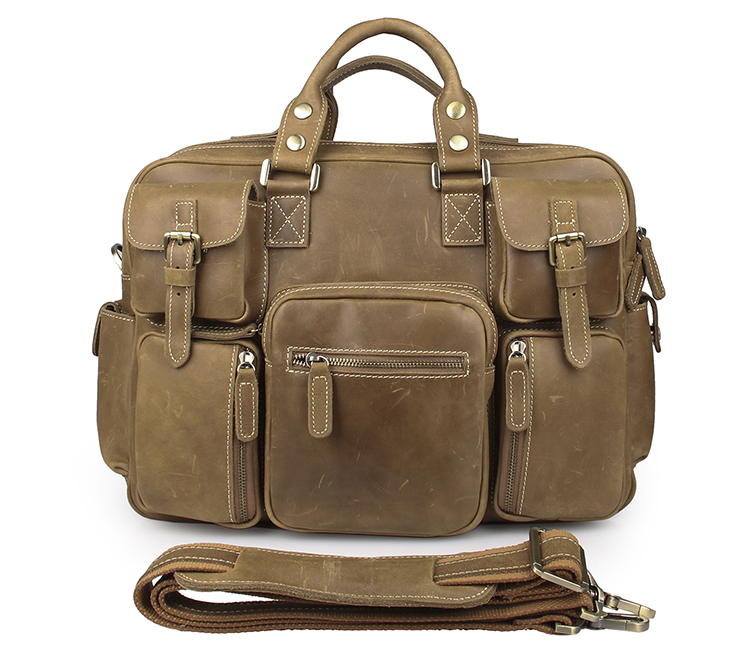 7028B-3 Rare Crazy Horse Leather Men's Briefcase Laptop Bag Dispatch Shoulder Huge 16.5