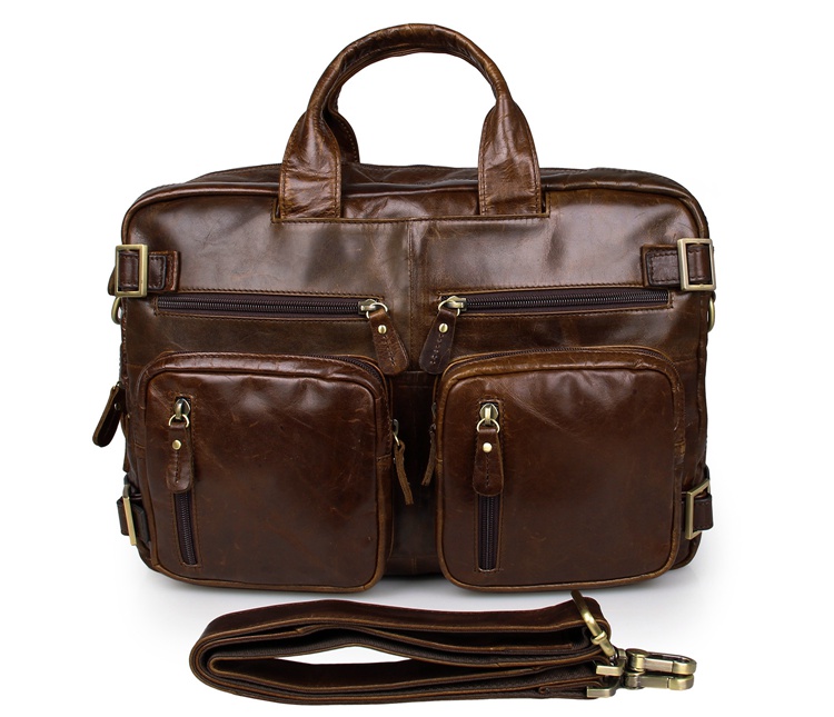 7026C Brown Genuine Vintage Leather Men's Backpack Briefcase Laptop Bag 5 Uses