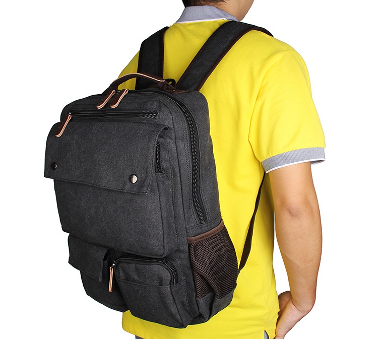 9022A Black Canvas Rucksack Bookbag Travel Backpack