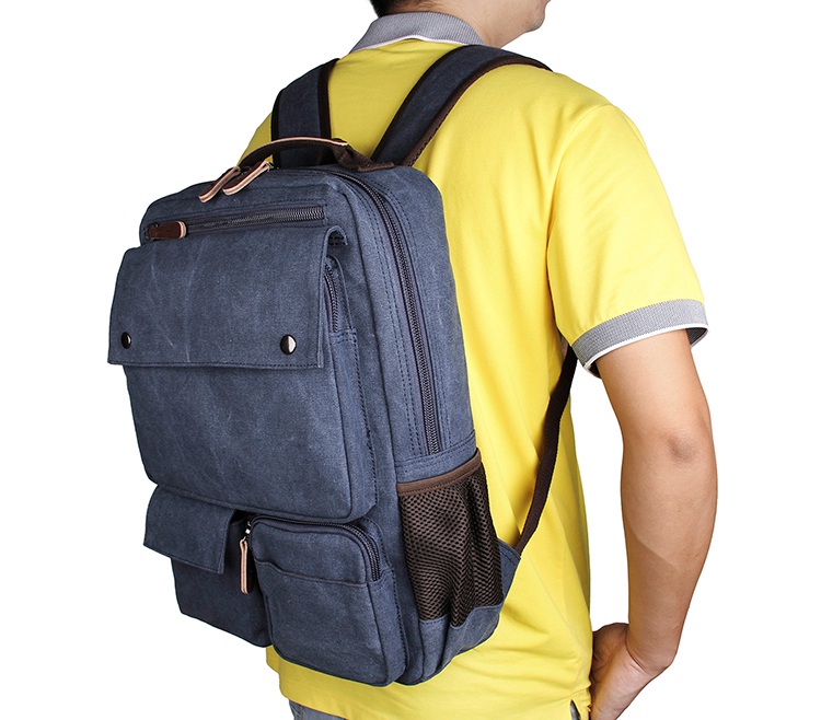 9022K Blue Durable Canvas Rucksack School Teenager's Shoulder Bag