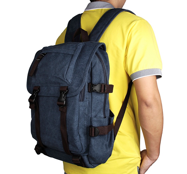 9023K Blue Top Quality Canvas Rucksack Durable Bookbag Hiking Backpack for Men