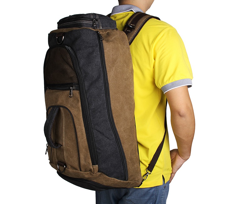 9025C Multifunction Black+Brown Durable Canvas Sport Backpack for Sports 