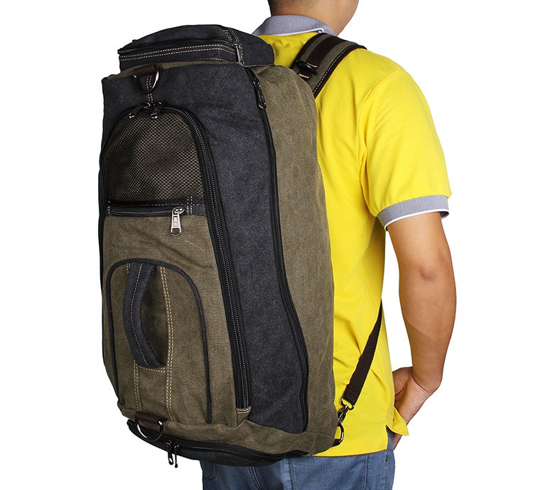 9025N Army Green+Black Durable Canvas Multifunction Mountainnering Rucksack for Laptop