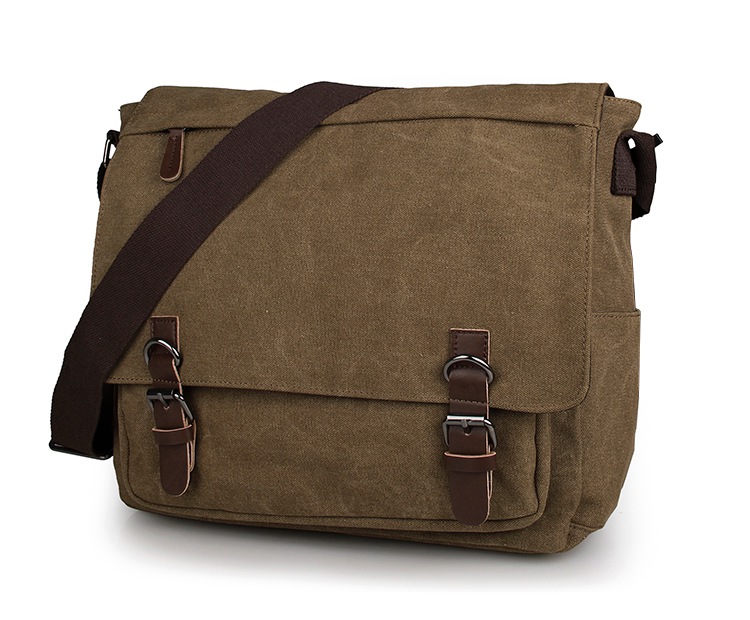 9027C Top Quality Leather Trimming 16Oz Canvas Mens Travel Sling Bag Should Bag for Men