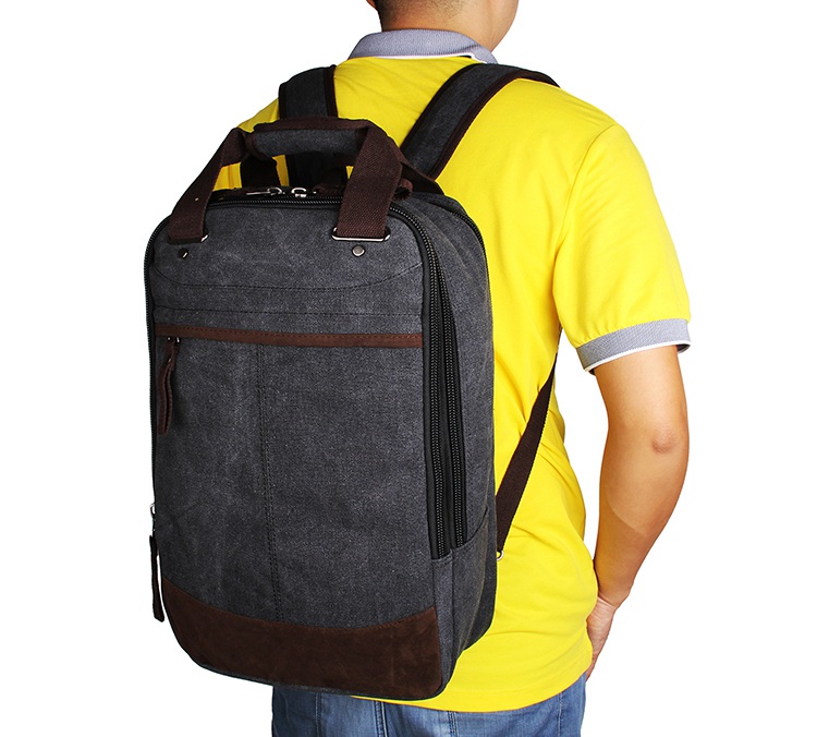 9028A Fashionable Black High Canvas Quality Useful Laptop Fancy Backpack for Men Book Bag 