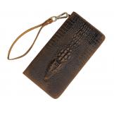 8068R Vintage Carzy Horse Leather Wallet Crocodile Pattern Men Clutch Bag Brown 