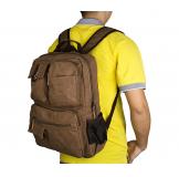9021B Brown Durable Double Straps Canvas Knapsack Bookbag Backpack for Young