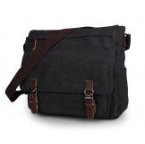 9027A Black Excellent Quality Leather Trimming 16Oz Canvas Travel Bookbag Should Bag for Men