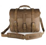 7072B Brown Crazy Horse Leather Large Men's Briefcase Backpack Travel Bag
