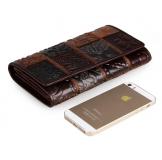 8092-2C Coffee+Brown+Black+Grey Vintage Genuine Cow Leather 3 Folded Square Pattern Women Money Holder 3 Folded Purses