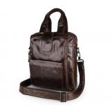 7266C Coffee Genuine Cow Leather Men's Handbag Small Messenger Bag for Ipad