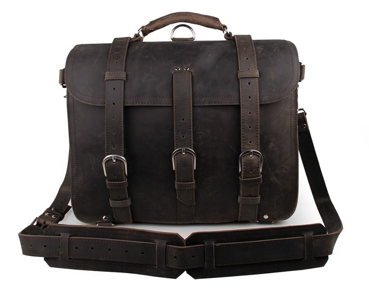 7072J-1 Dark Grey Crazy Horse Leather Men's Briefcase Backpack Travel Bag Huge
