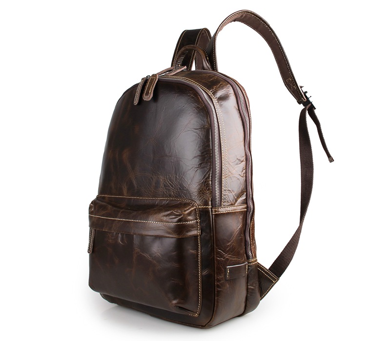 7273Q Chocolate Men's Genuine Vintage Leather Backpack Big Capacity Journey Rucksack 