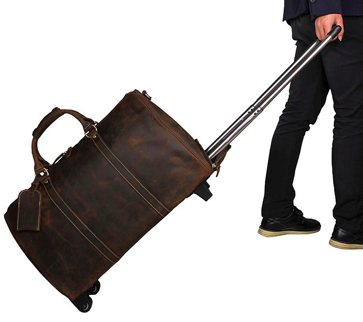 7077LR Dark Brown Crazy Horse Leather Travel Tote Trolley Dispatch Bag for Men