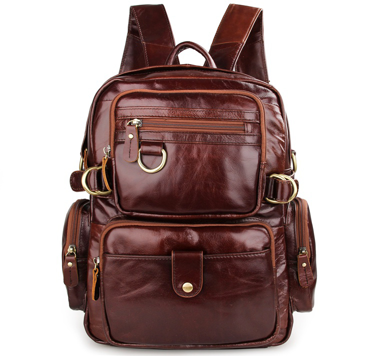 7042C Dark Brown Cowboy Vintage Leather Men Travel bag Backpack Bookbag 