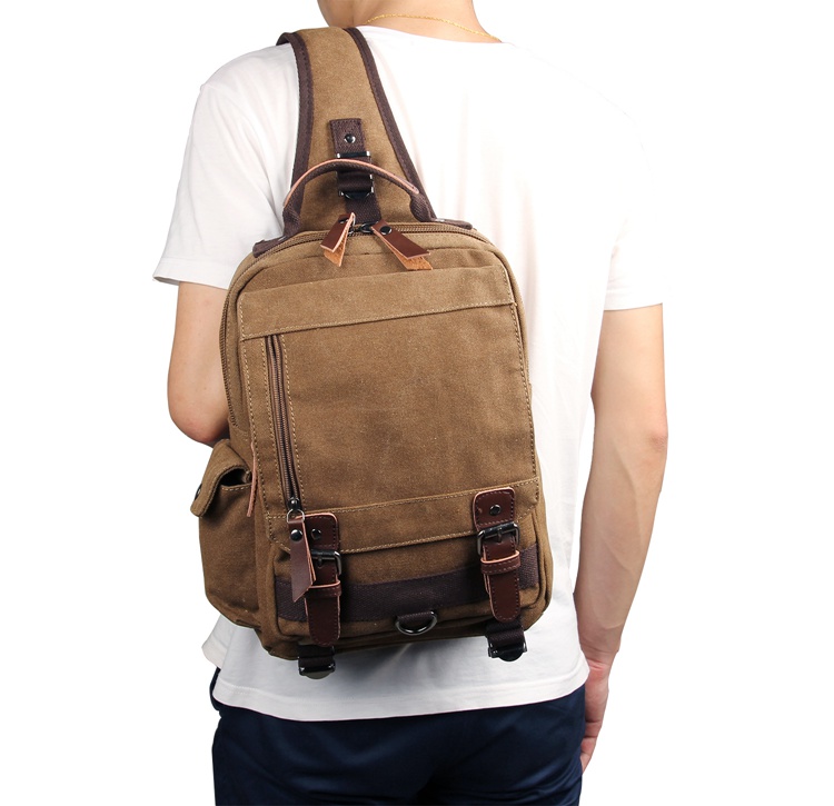9031C Coffee Canvas Chest Bag Sling Bag for Boy