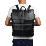 7335A Black Good Shape Genuine Leather Style Men's Hiking Backpack Big Capacity Travel Knapsack