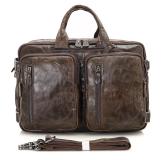 7014C-1 Coffee Vintage Leather Men's Briefcase Backpack Laptop Bag 